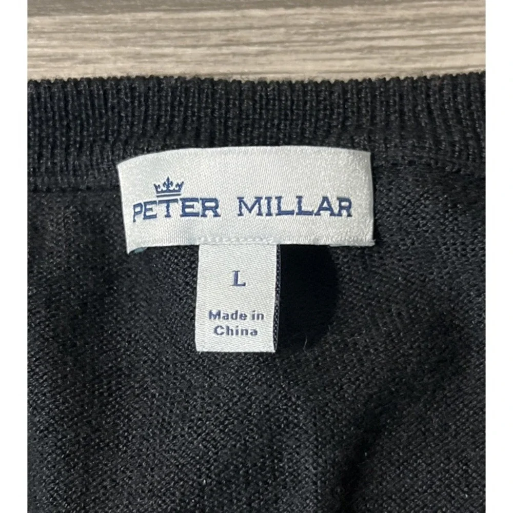 Peter Millar V Neck Merino Wool Blend Black Crewneck Pullover Sweater Size Large